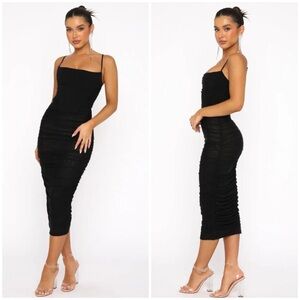 White Fox Boutique Black Ruched Midi Dress